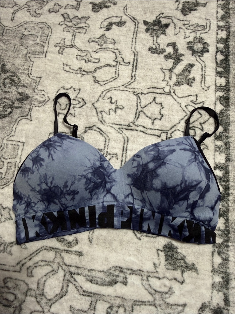 PINK Victoria's Secret Navy & Light Blue Tie-Dye Wireless Bralette